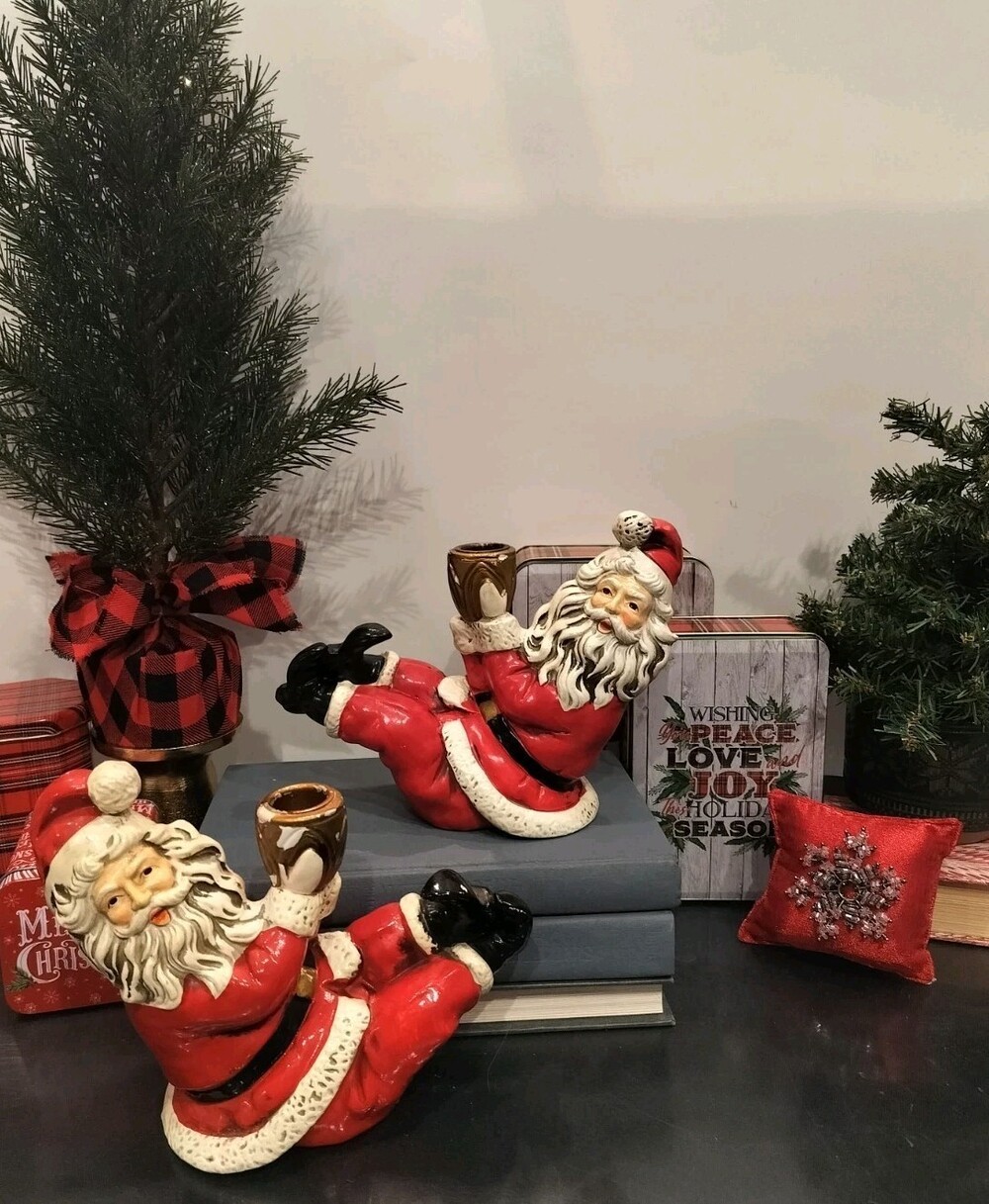 Vintage MCM, 'Reclining' Santas, 2pc Lot, Ceramic